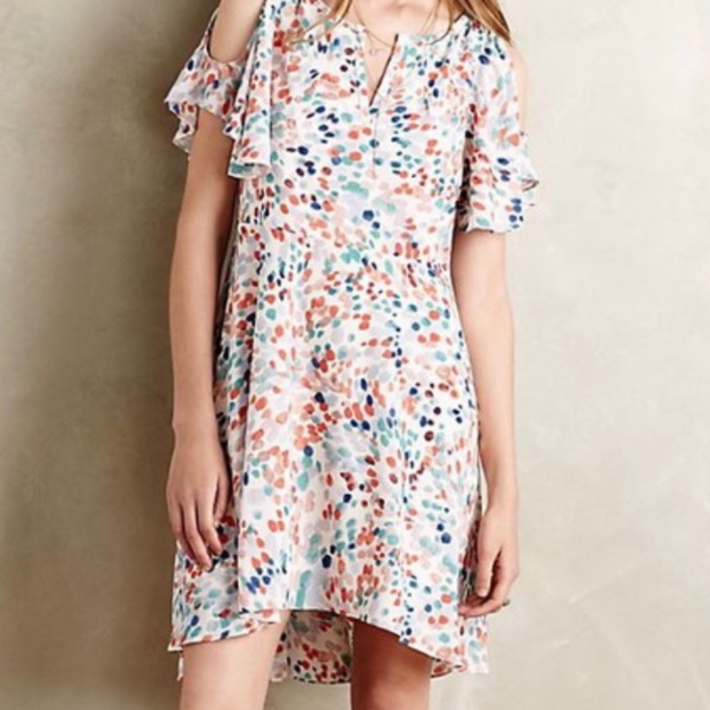 Maeve at Anthropologie Watercolor Dot Cold Shoulder Dress